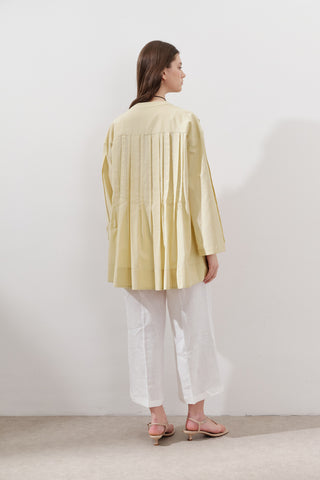 Pleated Wide-Sleeve Tunic Yellow