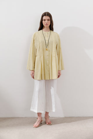Pleated Wide-Sleeve Tunic Yellow