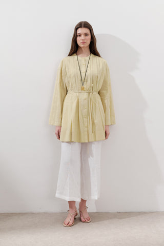 Pleated Wide-Sleeve Tunic Yellow