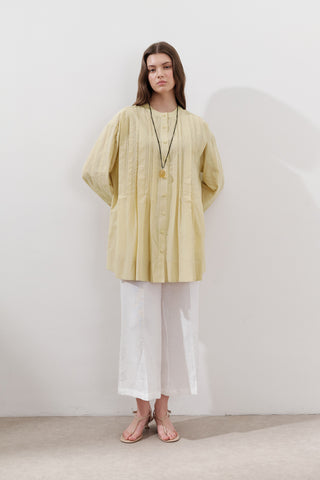Pleated Wide-Sleeve Tunic Yellow