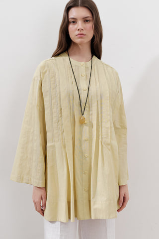 Pleated Wide-Sleeve Tunic Yellow