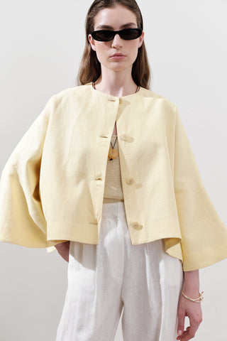 Short Linen Jacket With Wide Sleeves Yellow