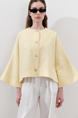 Short Linen Jacket With Wide Sleeves Yellow