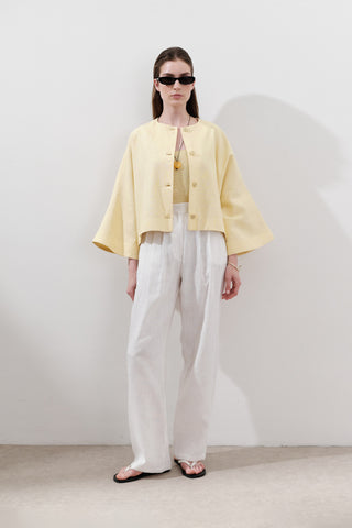 Short Linen Jacket With Wide Sleeves Yellow