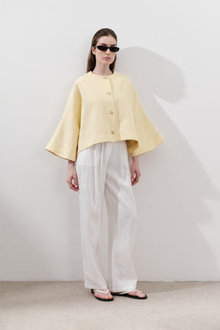 Short Linen Jacket With Wide Sleeves Yellow