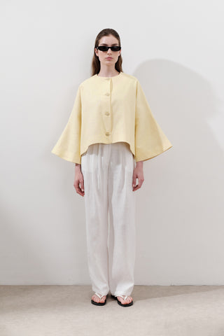 Short Linen Jacket With Wide Sleeves Yellow