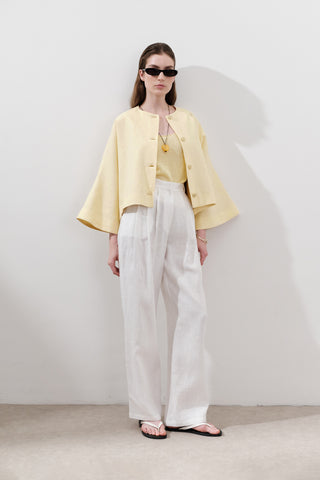 Short Linen Jacket With Wide Sleeves Yellow