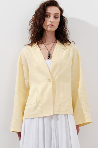 Single-Button Linen Blouse Yellow