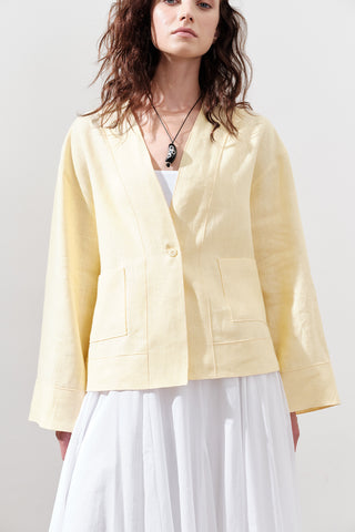 Single-Button Linen Blouse Yellow