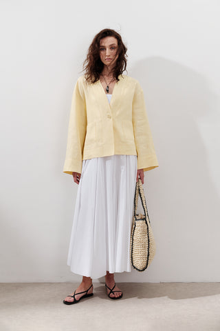 Single-Button Linen Blouse Yellow