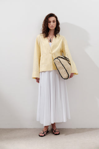 Single-Button Linen Blouse Yellow