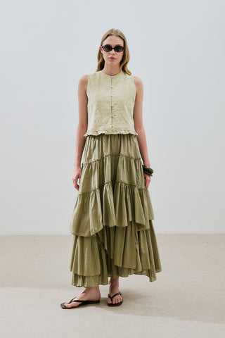 Tiered Boho Voile Skirt Pistachio