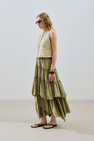 Tiered Boho Voile Skirt Pistachio