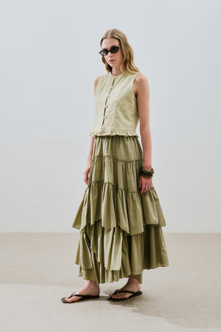 Tiered Boho Voile Skirt Pistachio
