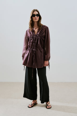 Ruched Tie Blouse Burgundy