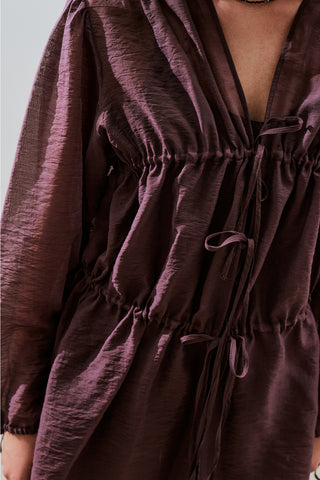 Ruched Tie Blouse Burgundy