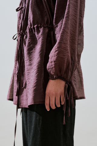 Ruched Tie Blouse Burgundy
