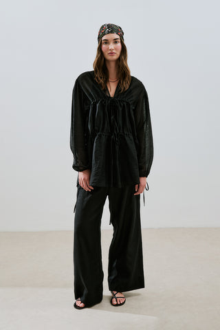 Ruched Tie Blouse Black