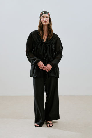 Ruched Tie Blouse Black