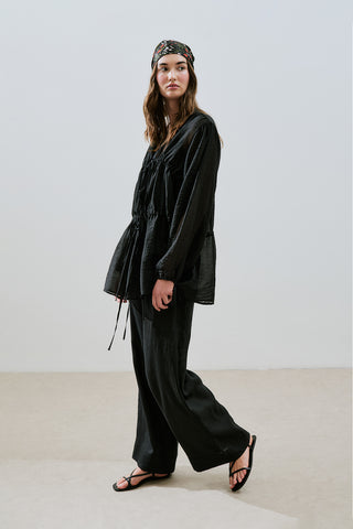 Ruched Tie Blouse Black