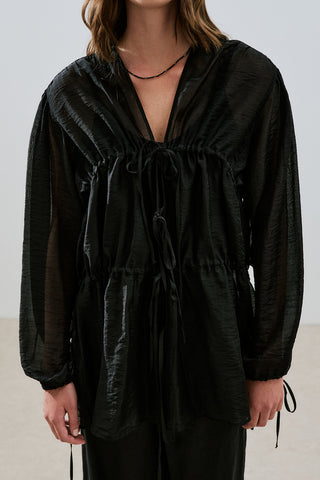 Ruched Tie Blouse Black
