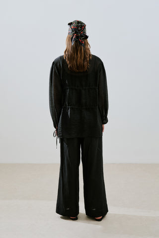 Ruched Tie Blouse Black