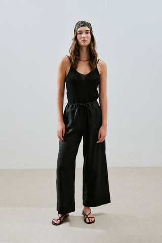 Linen Tie Trousers Black