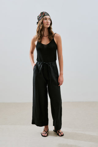 Linen Tie Trousers Black