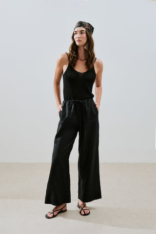 Linen Tie Trousers Black