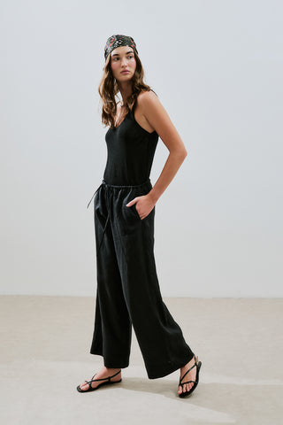 Linen Tie Trousers Black