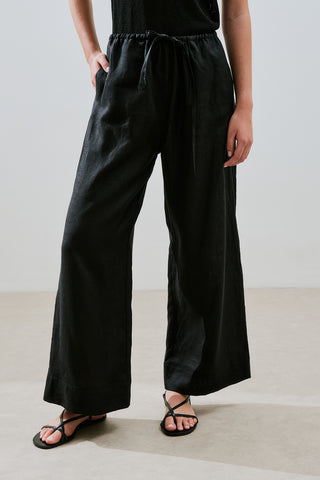 Linen Tie Trousers Black