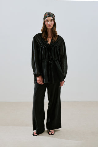 Linen Tie Trousers Black