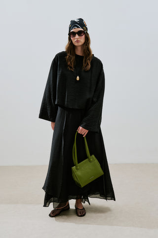 Draped Wide Sleeve Blouse Black