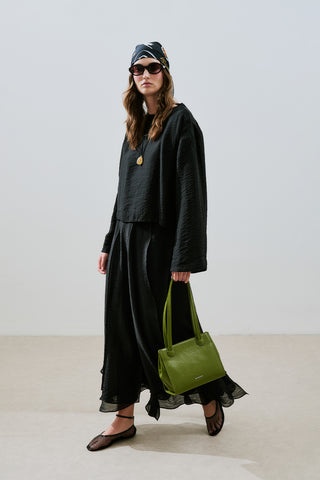 Draped Wide Sleeve Blouse Black