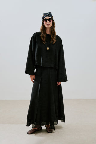 Draped Wide Sleeve Blouse Black