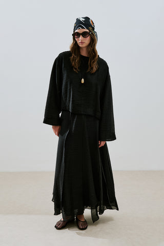 Draped Wide Sleeve Blouse Black