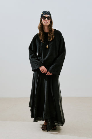 Draped Wide Sleeve Blouse Black