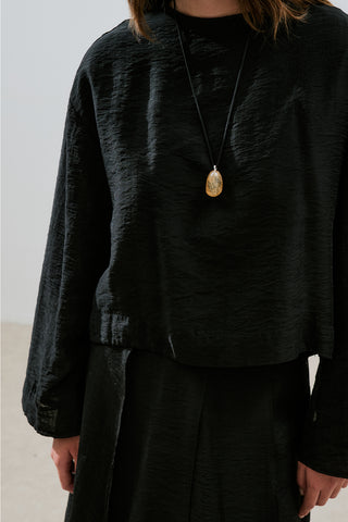 Draped Wide Sleeve Blouse Black
