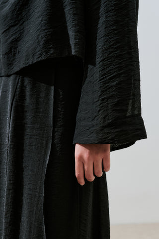 Draped Wide Sleeve Blouse Black