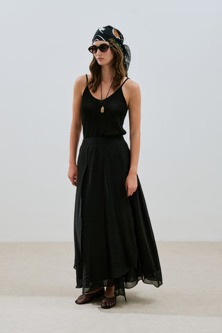 Tiered Ruffle Maxi Skirt Black