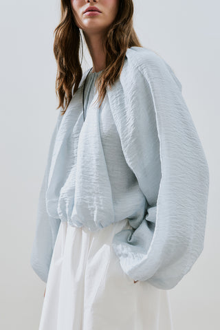 Balloon Sleeve Crop Top Blue