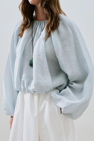 Balloon Sleeve Crop Top Blue