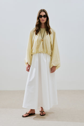 Balloon Sleeve Crop Top Soft Yellow