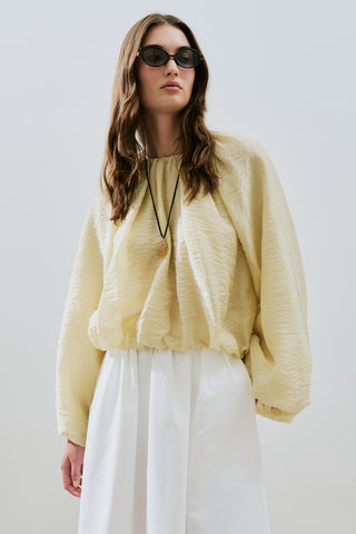 Balloon Sleeve Crop Top Soft Yellow