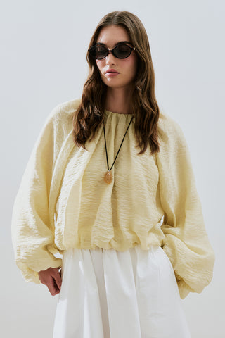 Balloon Sleeve Crop Top Soft Yellow