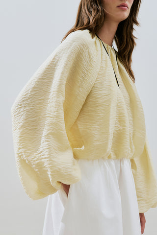 Balloon Sleeve Crop Top Soft Yellow