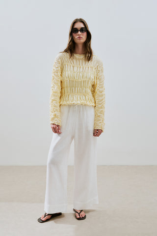 Crinkled-Effect Blouse Soft Yellow