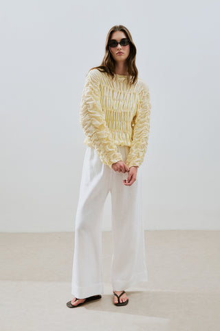 Crinkled-Effect Blouse Soft Yellow