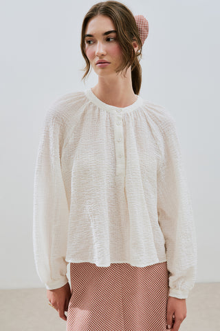 Textured Button-Neck Blouse Ecru