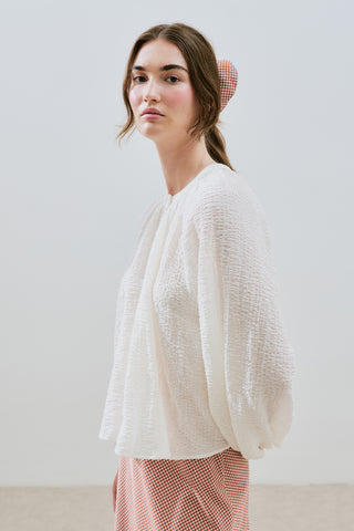 Textured Button-Neck Blouse Ecru